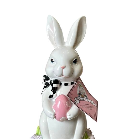 TOPHAT & TAIL Easter Bunny Rabbit On Flower Pedestal Egg 15" Mackenzie Style NEW - Picture 6 of 15